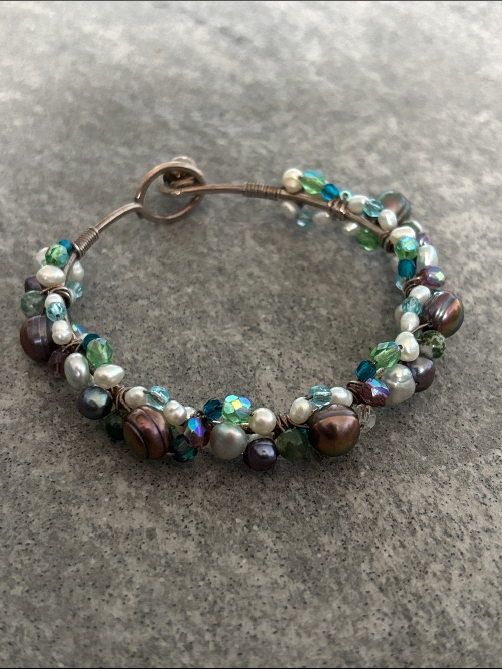 Multi-Color Pearl & Glass Bead Wire-Wrapped Bracelet - Women Jewelry